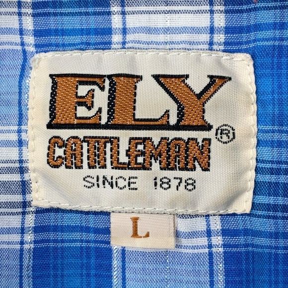Ely Cattleman Mens Western Pearl Snap Shirt Metallic Blue Plaid Large 2999 SL - Picture 3 of 6